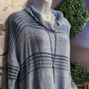 Faux Wrap Waffle Knit Striped Sweater
